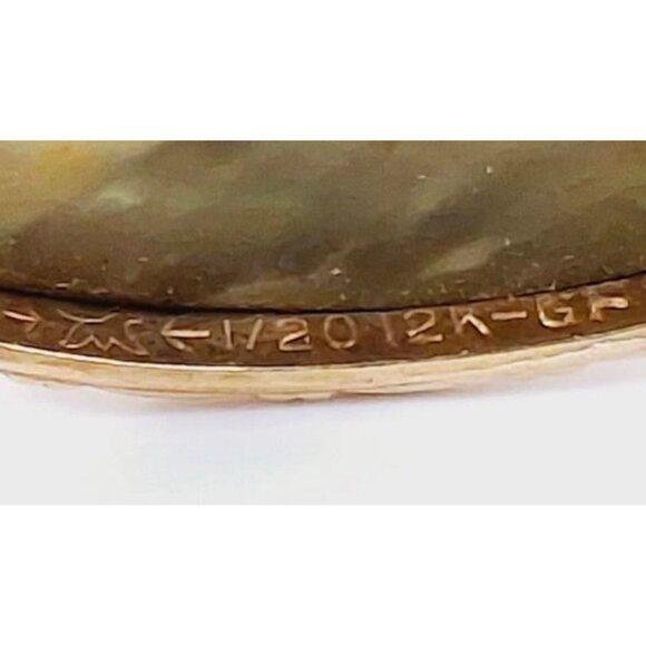 Vintage Van Dell 1/20 12K GF Serpentine Cabochon Brooch / Pin Mid-Century Signed - Picture 8 of 9